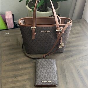 Michael Kors Black and Tan Logo Tote